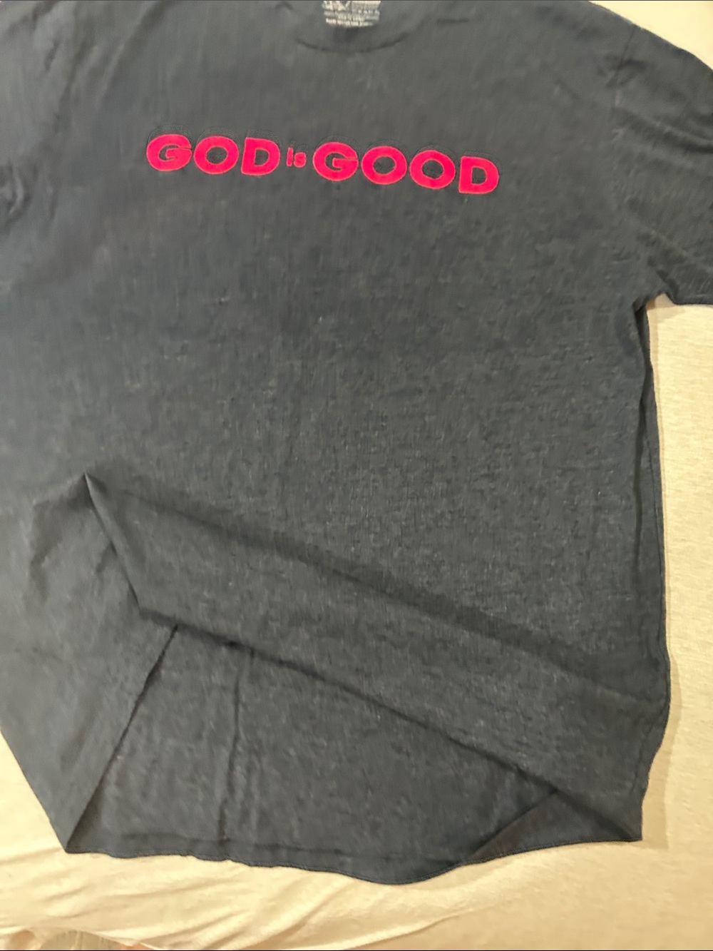 The Spot GOD is GOOD Graphic Tee - Navy with Hot Pink Text Sz L - Picture 3 of 6